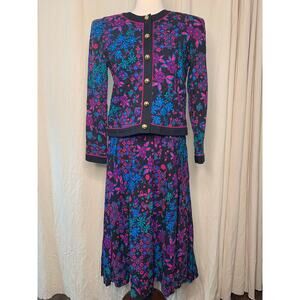 1980s Leslie Fay Purple Blue Quilted Floral Kawaii Coquette Kei Cottage Set M